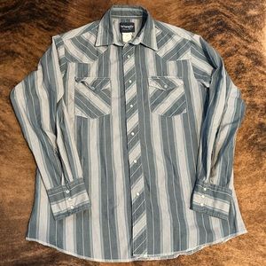 Wrangler Striped Pearl Snap Button Down - Size L